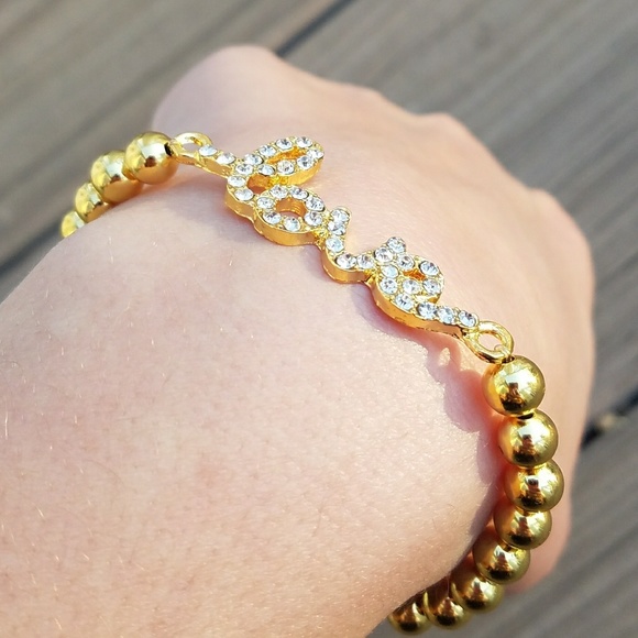 Rhinestone Gold Love bead Bracelet - Picture 2 of 3